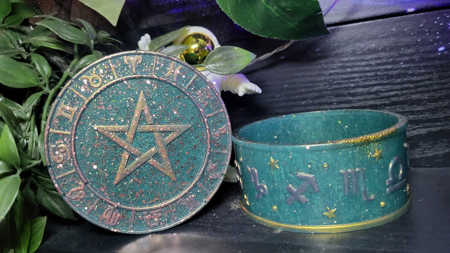 Nebula Witch Zodiac Altar Set – Bowl + Pentacle Lid