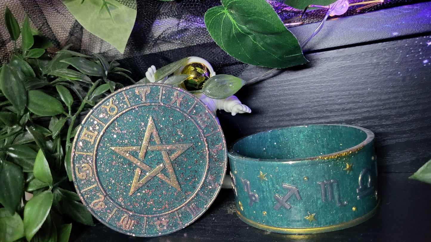 Nebula Witch Zodiac Altar Set – Bowl + Pentacle Lid