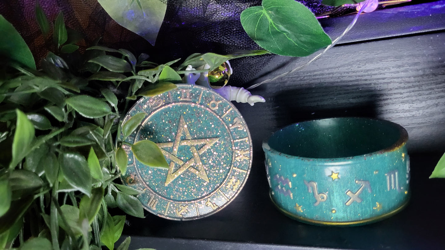 Nebula Witch Zodiac Altar Set – Bowl + Pentacle Lid